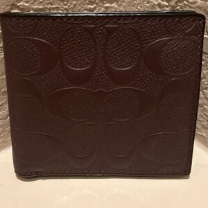 Coach Men's Signature Logo Bifold Wallet Brown Leather Classic Monogram Simple